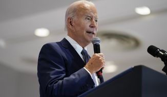 President Joe Biden speaks during a Democratic National Committee event at the National Education Association Headquarters, Friday, Sept. 23, 2022, in Washington. (AP Photo/Evan Vucci)
