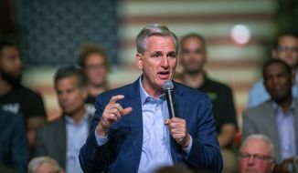 U.S. Rep. Kevin McCarthy introduces the House GOP&#39;s &quot;Commitment to America,&quot; at a gathering at Ductmate Industries, Friday, Sep. 23, 2022, in Monongahela, Pa. (Pam Panchak/Pittsburgh Post-Gazette via AP) ** FILE **