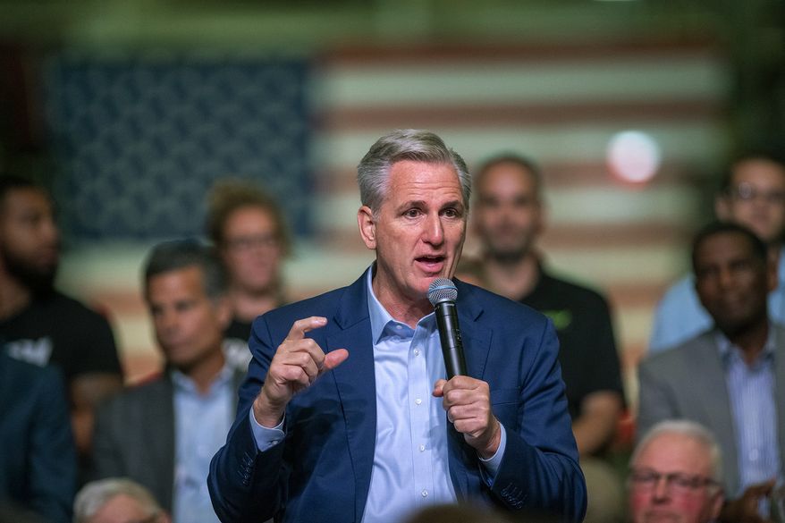 U.S. Rep. Kevin McCarthy introduces the House GOP&#39;s &quot;Commitment to America,&quot; at a gathering at Ductmate Industries, Friday, Sep. 23, 2022, in Monongahela, Pa. (Pam Panchak/Pittsburgh Post-Gazette via AP) ** FILE **