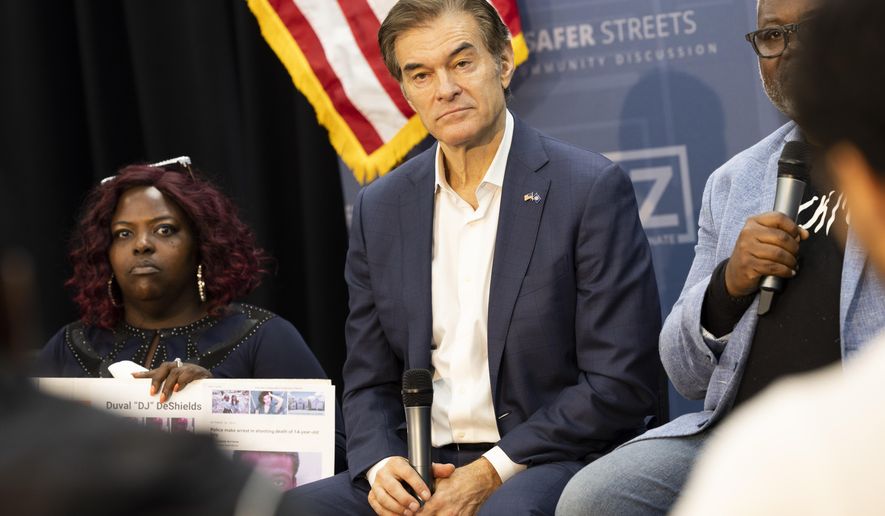 Mehmet Oz, a Republican candidate for U.S. Senate in Pennsylvania, speaks at House of Glory Philly CDC in Philadelphia, Monday, Sept. 19, 2022. (AP Photo/Ryan Collerd)