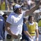 Georgia Tech head coach Geoff Collins reacts on the sideline after a play during the first half of an NCAA college football game against Central Florida, Saturday, Sept. 24, 2022, in Orlando, Fla. (AP Photo/Phelan M. Ebenhack) **FILE**