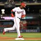 Washington Nationals centerfielder Victor Robles (16) rounding third base after hitting a home run during the 2nd inning in a game against the Atlanta Braves at Nationals Park in Washington D.C., September 27, 2022. (Photo by All-Pro Reels) **FILE**