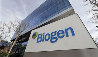 The Biogen Inc., headquarters is shown March 11, 2020, in Cambridge, Mass. Biogen has agreed, Monday, Sept. 27, 2022,  to pay $900 million to resolve allegations that it violated federal law by paying kickbacks to doctors to persuade them to prescribe its multiple sclerosis drugs, federal prosecutors said. (AP Photo/Steven Senne) **FILE**