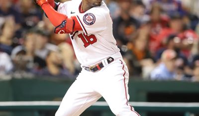 Washington Nationals Outfielder Victor Robles (16) gets into his batting stance at the Atlanta Braves vs Washington Nationals game at Nationals Park in Washington D.C. on September 26th 2022 (Photo: All-Pro Reels/Alyssa Howell)