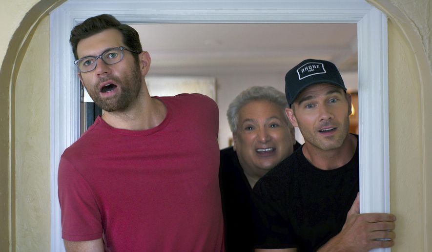 This image released by Universal Pictures shows, from left, Billy Eichner, Harvey Fierstein and Luke Macfarlane in a scene from &amp;quot;Bros.&amp;quot; (Universal Pictures via AP)