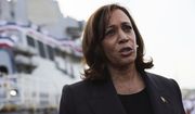 U.S. Vice President Kamala Harris talks to the media at Yokosuka Naval Base, in Yokosuka, near Tokyo, Wednesday, Sept. 28, 2022. Standing on the deck of an American destroyer at a naval base here on Wednesday, Vice President Kamala Harris directly challenged China by pledging that the United States would “continue to deepen our unofficial ties” to the disputed island of Taiwan. (Leah Millis/Pool Photo via AP)