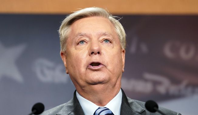 Sen. Lindsey Graham, R-S.C., speaks during a news conference about refusing Russian annexation of any portion of Ukraine, Thursday, Sept. 29, 2022, on Capitol Hill in Washington. (AP Photo/Mariam Zuhaib) ** FILE **