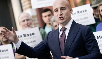 Max Rose, a Democrat who previously served in Congress between 2019 and 2021 and is running for office in New York&#x27;s 11th Congressional District, speaks during a press conference, Thursday, Sept. 29, 2022, in the Brooklyn borough of New York. (AP Photo/Julia Nikhinson)