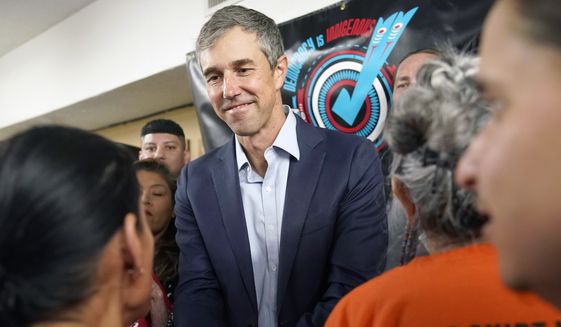 Texas Democratic gubernatorial candidate Beto O&#39;Rourke shakes hands at a Democracy is Indigenous DFW event in Dallas, Tuesday, Sept. 20, 2022. The former El Paso congressman is scheduled to hold a debate with Republican Gov. Greg Abbott on Friday night. (AP Photo/LM Otero) **FILE**