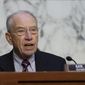 Sen. Chuck Grassley, R-Iowa, asks question during the Senate Judiciary Committee oversight hearing, Thursday, Sept. 29, 2022, on Capitol Hill in Washington. (AP Photo/Mariam Zuhaib) **FILE**