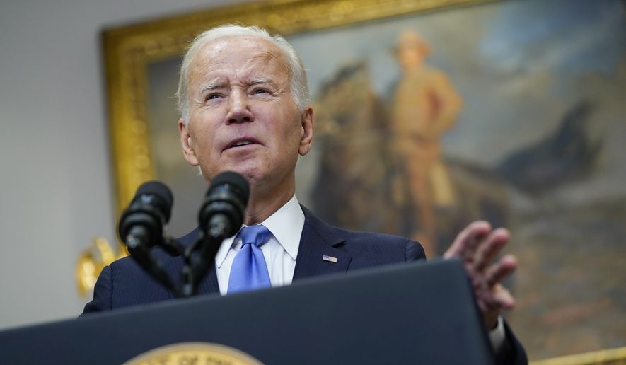 President Joe Biden speaks about the ongoing federal response efforts for Hurricane Ian from the Roosevelt Room at the White House in Washington, Friday, Sept. 30, 2022. (AP Photo/Susan Walsh)