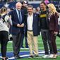 Washington Commanders owner Daniel Snyder poses with Dallas Cowboys owner Jerry Jones prior to kickoff at AT&amp;T Stadium, Arlington, Texas, October 2, 2022. (Photo by Brian Murphy) **FILE**