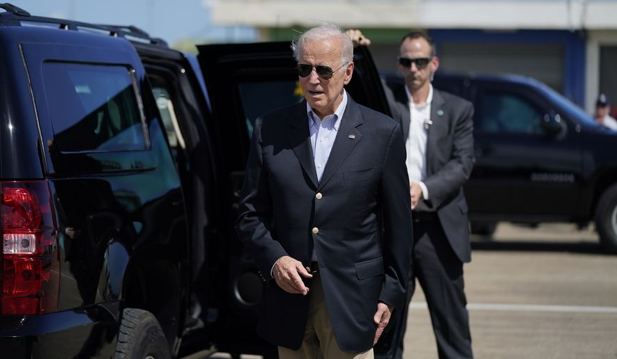 President Joe Biden arrives in Ponce, Puerto Rico, Monday, Oct. 3, 2022. (AP Photo/Evan Vucci)