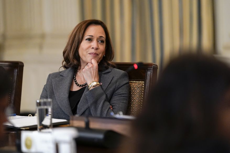 Vice President Kamala Harris listens to doctors speak during a meeting of the reproductive rights task force in the State Dining Room of the White House in Washington, Tuesday, Oct. 4, 2022. (AP Photo/Susan Walsh)