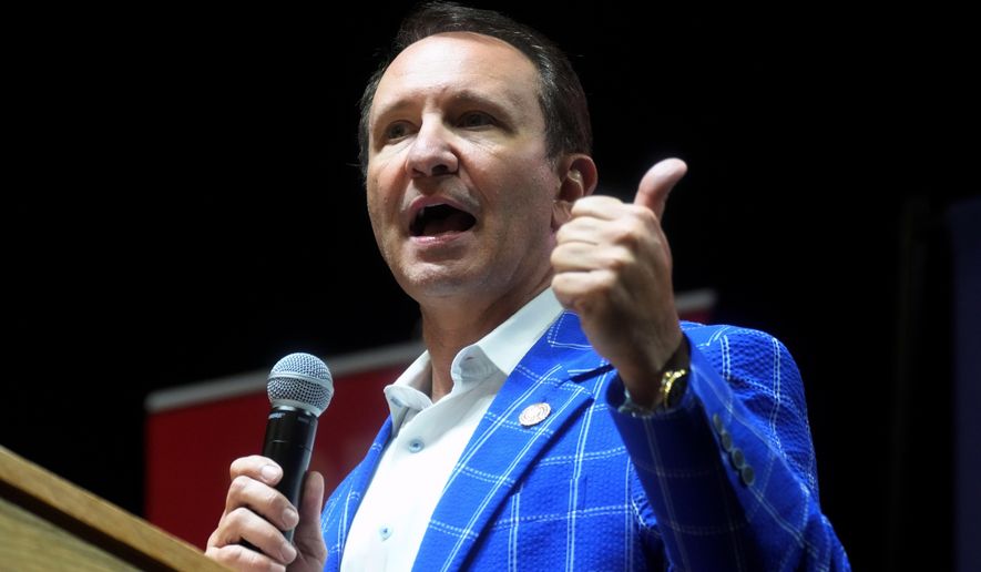 Louisiana Attorney General Jeff Landry gives remarks ahead of a keynote address from former Secretary of State Mike Pompeo at U.S. Rep. Jeff Duncan's Faith & Freedom BBQ fundraiser on Aug. 22, 2022, in Anderson, S.C. Landry has officially launched his bid for governor in Louisiana in a highly-anticipated gubernatorial race to succeed term-limited Democratic Gov. John Bel Edwards next year. (AP Photo/Meg Kinnard, File)