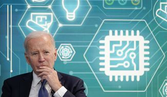 President Joe Biden attends an event to support legislation that would encourage domestic manufacturing and strengthen supply chains for computer chips in the South Court Auditorium on the White House campus, March 9, 2022, in Washington. Biden is working to create a manufacturing revival, even helping to put factory jobs in Republican territory under the belief it can restore faith in U.S. democracy. (AP Photo/Patrick Semansky, File)