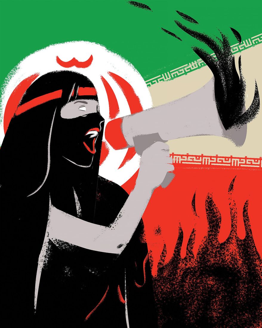 Illustration on Iran at a tipping point by Linas Garsys/The Washington Times