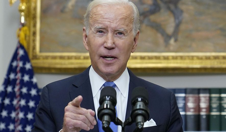 President Joe Biden speaks about the ongoing federal response efforts for Hurricane Ian from the Roosevelt Room at the White House in Washington on Sept. 30, 2022. (AP Photo/Susan Walsh, File)