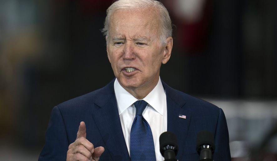 President Joe Biden speaks at the Volvo Group Powertrain Operations facility in Hagerstown, Md., Friday, Oct. 7, 2022. (AP Photo/Julio Cortez)
