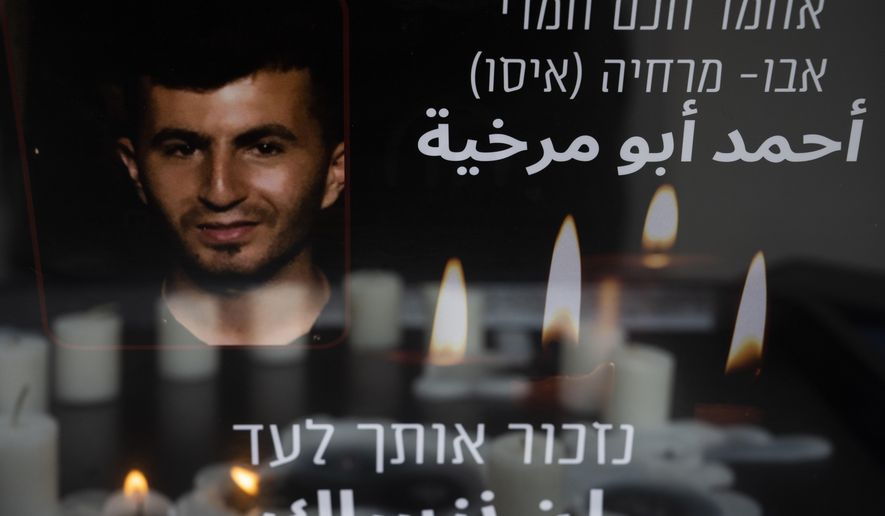Candles lights during a vigil for Ahmad Abu Murkhiyeh, a 25-year-old Palestinian man who was found decapitated in the West Bank city of Hebron, at an LGBTQ shelter in Tel Aviv, Israel, Oct. 7, 2022. Accounts that Abu Murkhiyeh was a gay man who had sought asylum in Israel has turned the tragedy into a socially and politically explosive case, reflecting divergent views from two very different societies. Hebrew and Arabic reads &amp;quot;we will remember you forever&amp;quot;. (AP Photo//Oded Balilty)
