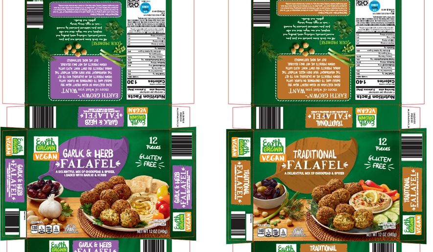 Cuisine Innovations Unlimited LLC announced a voluntary recall of their frozen Earth Grown Vegan brand falafel Friday, Oct. 7, 2022, for both the traditional, and garlic and herb varieties. (Image courtesy of FDA)