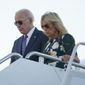President Biden and first lady Jill Biden arrive at Delaware Air National Guard Base in New Castle, Del., Tuesday, Sept. 13, 2022, to travel to Wilmington, Del. (AP Photo/Andrew Harnik)