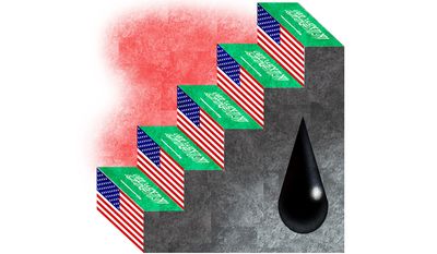 Illustration on a cooperative plan between U.S. and Saudi Arabia by Alexander Hunter/The Washington Times