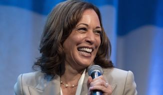 Vice President Kamala Harris smiles as she speaks at the National Urban League Annual Conference, on July 22, 2022, in Washington. Harris, who appeared early Tuesday, Oct. 11 on NBC’s “Late Night with Seth Meyers” in a taped appearance, reflected on how her life has changed since she got the job — including a shortage of emojis — and to talk up the need to vote in the midterm elections. It was her first late-night network TV appearance since becoming vice president.  (AP Photo/Alex Brandon, File)