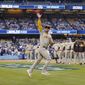 San Diego Padres&#x27; Juan Soto waves as he is introduced prior to Game 1 of a baseball NL Division Series against the Los Angeles Dodgers Tuesday, Oct. 11, 2022, in Los Angeles. (AP Photo/Ashley Landis) **FILE**
