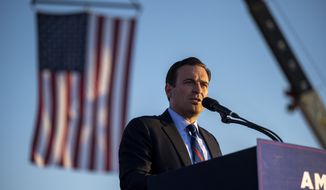 Adam Laxalt, candidate for U.S. Senate, speaks at a rally for former President Donald Trump in Minden, Nev., Friday, Oct. 8, 2022. (AP Photo/José Luis Villegas, Pool)