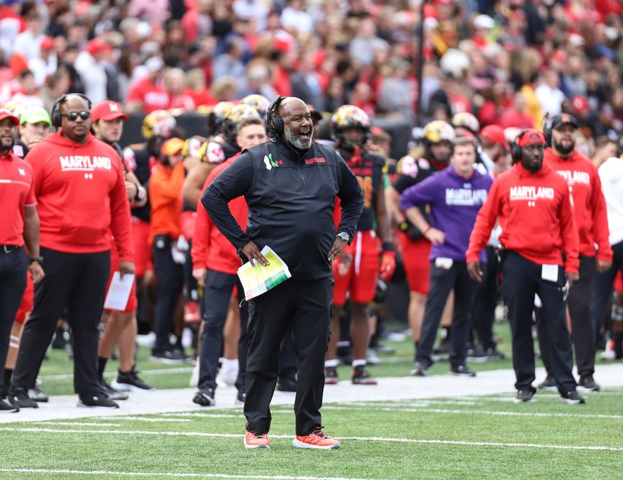 Maryland Terrapins Head Coach Mike Locksley at the Maryland Terrapins vs Purdue game in College Park, MD at SECU Stadium on October 8th 2022