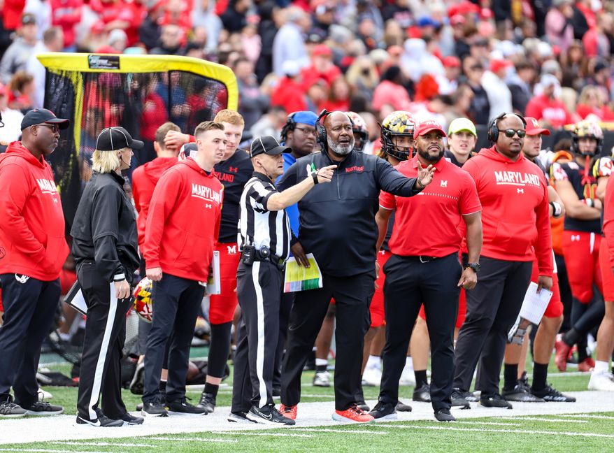 Maryland Terrapins Head Coach Mike Locksley at the Maryland Terrapins vs Purdue game in College Park, MD at SECU Stadium on October 8th 2022