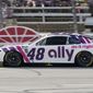 Alex Bowman (48) drives during the NASCAR Cup Series auto race at Texas Motor Speedway in Fort Worth, Texas, Sunday, Sept. 25, 2022. (AP Photo/Larry Papke) **FILE**