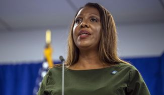 New York Attorney General Letitia James speaks during a press conference on Sept. 21, 2022, in New York. James has asked a judge Thursday, Oct. 13, to bar the Trump Organization from selling or transferring assets without court approval while a legal battle plays out over her fraud allegations against the former president’s company. (AP Photo/Brittainy Newman, File)