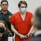 Marjory Stoneman Douglas High School shooter Nikolas Cruz is escorted into the courtroom for a hearing regarding possible jury misconduct during deliberations in the penalty phase of his trial, Friday, Oct. 14, 2022, at the Broward County Courthouse in Fort Lauderdale, Fla. (Amy Beth Bennett/South Florida Sun Sentinel via AP, Pool)