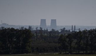 Zaporizhzhia nuclear power plant is seen from around twenty kilometers away in an area in the Dnipropetrovsk region, Ukraine, Monday, Oct. 17, 2022. (AP Photo/Leo Correa) **FILE**
