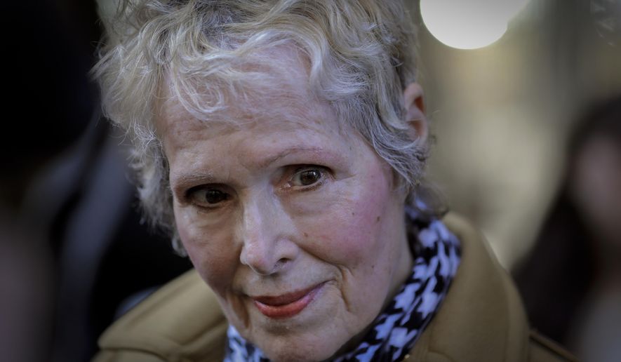E. Jean Carroll talks to reporters outside a courthouse in New York on March 4, 2020. Former President Donald Trump is scheduled to answer questions under oath Wednesday, Oct. 19, 2022, in a lawsuit filed by Carroll, a magazine columnist who says the Republican raped her in the mid-1990s in a department store dressing room. (AP Photo/Seth Wenig, File)