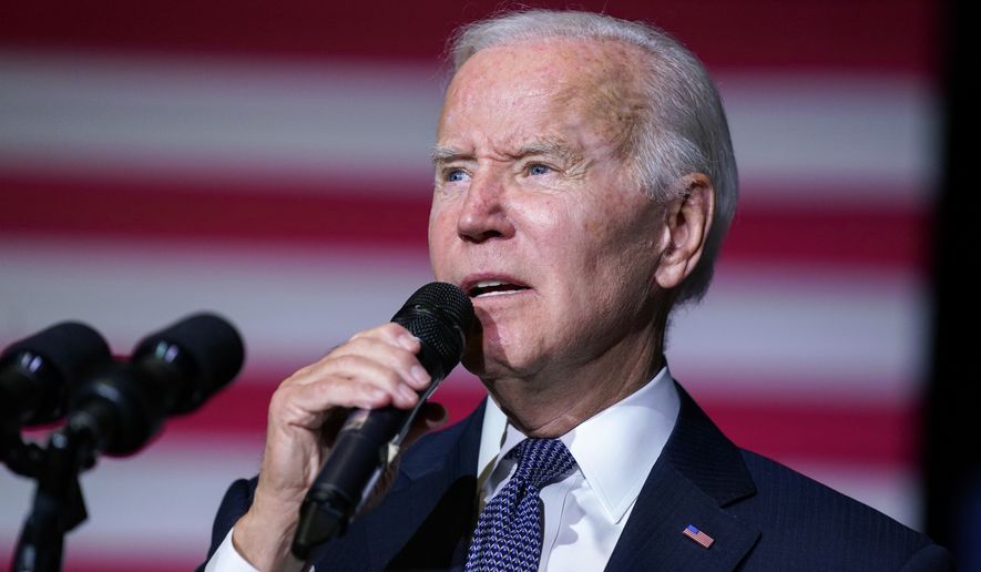 President Joe Biden speaks about student loan debt relief at Delaware State University, Friday, Oct. 21, 2022, in Dover, Del. (AP Photo/Evan Vucci)