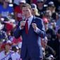 U.S. Sen. Republican candidate Blake Masters speaks at a rally, Sunday, Oct. 9, 2022, in Mesa, Ariz. (AP Photo/Matt York)