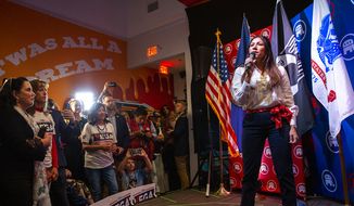 Yesli Vega, a candidate for Virginia&#39;s 7th Congressional District, speaks to the crowd during a rally at Gourmeltz in Spotsylvania County, Va., Monday, Oct. 17, 2022. (Tristan Lorei/The Free Lance-Star via AP) ** FILE  **