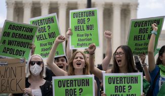 Abortion-rights protesters regroup and protest following Supreme Court&#x27;s decision to overturn Roe v. Wade in Washington, Friday, June 24, 2022. Voters in a handful of states will weigh in on abortion in this year’s election in the aftermath of the Supreme Court’s ruling that overturned Roe v. Wade and left abortion rights to the states. (AP Photo/Gemunu Amarasinghe) **FILE**