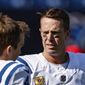 Indianapolis Colts quarterback Matt Ryan (2) talks with quarterback Sam Ehlinger (4) before their game against the Tennessee Titans Sunday, Oct. 23, 2022, in Nashville, Tenn. (AP Photo/Wade Payne) **FILE**