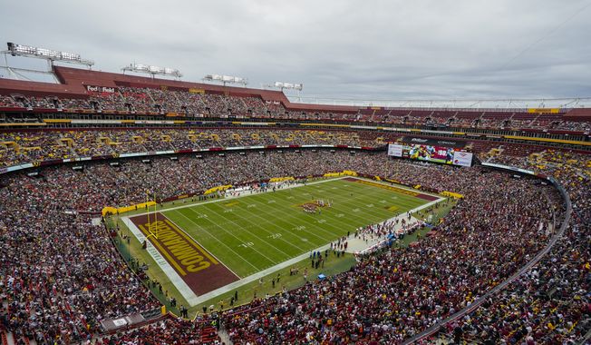 A general view of FedEx field during the first half of an NFL football game between the Washington Commanders and the Green Bay Packers, Sunday, Oct. 23, 2022, in Landover, Md. (AP Photo/Al Drago)