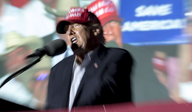 Former President Donald Trump speaks at a rally, Saturday, Oct. 22, 2022, in Robstown, Texas. (AP Photo/Nick Wagner)