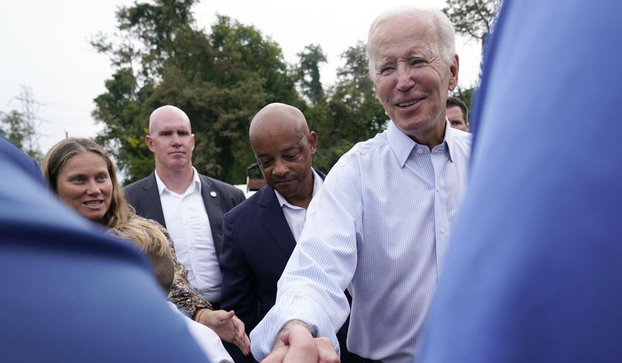 President Joe Biden greets people after speaking at a United Steelworkers of America Local Union 2227 event in West Mifflin, Pa., Sept. 5, 2022, to honor workers on Labor Day. (AP Photo/Susan Walsh, File)