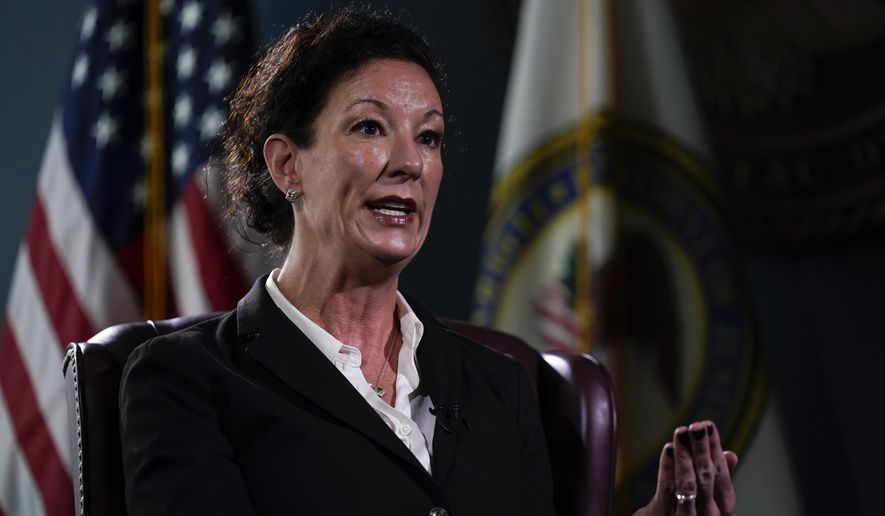 Colette Peters, director of the Federal Bureau of Prisons, speaks during at interview with The Associated Press at Federal Bureau of Prisons headquarters in Washington, Friday, Oct. 24, 2022. (AP Photo/Carolyn Kaster)