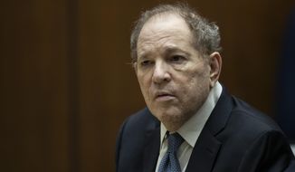 Former film producer Harvey Weinstein appears in court at the Clara Shortridge Foltz Criminal Justice Center in Los Angeles, Calif., on Oct. 4 2022. Opening statements are set to begin Monday in the disgraced movie mogul Harvey Weinstein&#39;s Los Angeles rape and sexual assault trial. Weinstein is already serving a 23-year-old sentence for a conviction in New York. (Etienne Laurent/Pool Photo via AP, File)