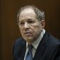 Former film producer Harvey Weinstein appears in court at the Clara Shortridge Foltz Criminal Justice Center in Los Angeles, Calif., on Oct. 4 2022. Opening statements are set to begin Monday in the disgraced movie mogul Harvey Weinstein&#39;s Los Angeles rape and sexual assault trial. Weinstein is already serving a 23-year-old sentence for a conviction in New York. (Etienne Laurent/Pool Photo via AP, File)