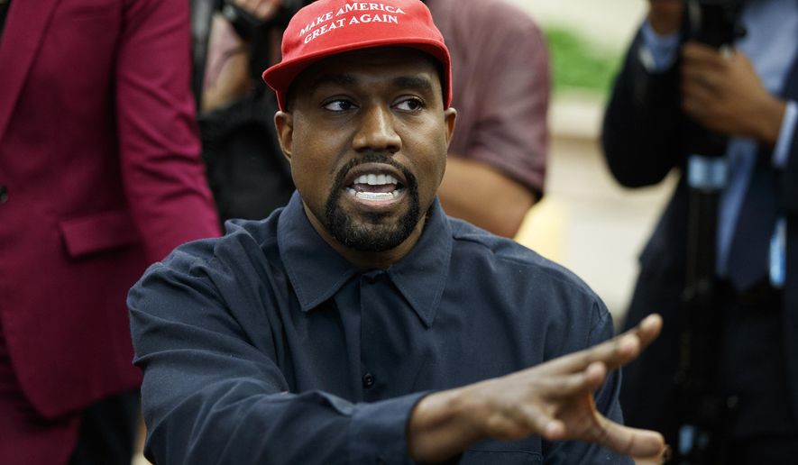 Rapper Kanye West speaks during a meeting in the Oval Office of the White House with President Donald Trump, Thursday, Oct. 11, 2018, in Washington. Kanye West was escorted out of the California headquarters of athletic shoemaker Skechers Wednesday, Oct. 26, 2022 after he showed up unannounced. Skechers says West, also known as Ye, also engaged in unauthorized filming at its corporate headquarters in Manhattan Beach and was escorted out by two executives. (AP Photo/Evan Vucci, File)