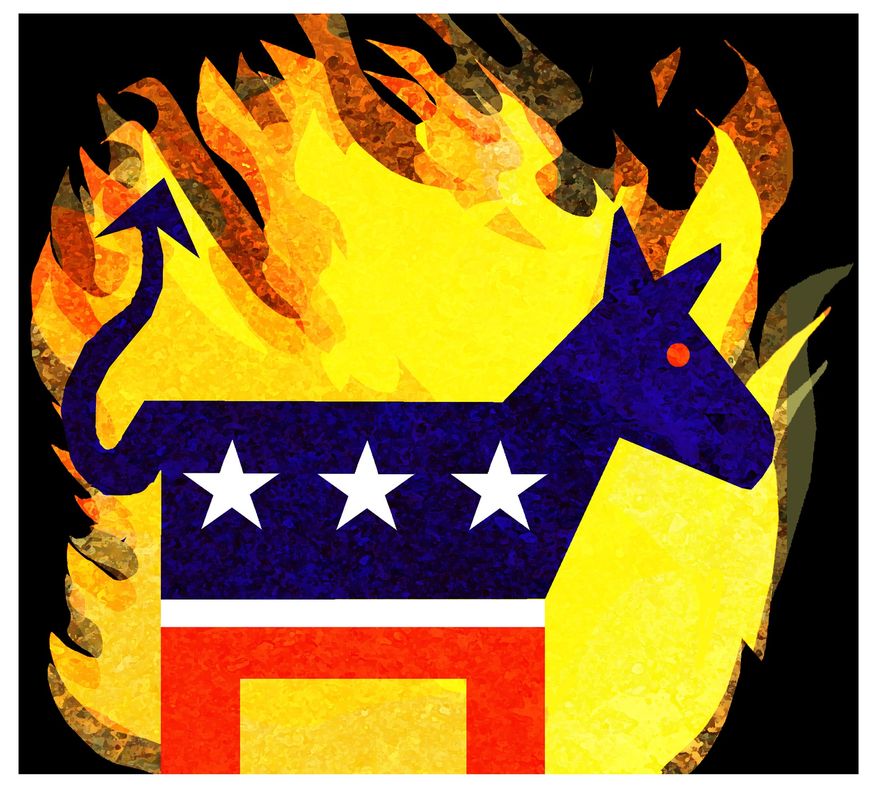 Illustration on the Democratic Party and Christian conscience by Alexander Hunter/The Washington Times